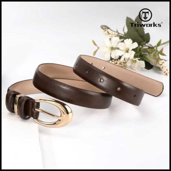 Faux Leather Skinny Belt with Gold Buckle for Jeans and Dresses